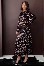 Topshow - Jupe en velours à sequins en gros - Noir et rose