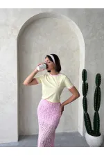 Nakışlı Tişort - Sarı Pembe | Topshow