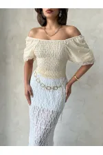 Blouse en mousseline à motifs et détails en pierre Topshow (vente en gros)