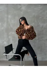 Leopar Bskılı Pejuş Toptan Mont - Camel Leopar | TOPSHOW | F1654