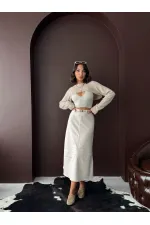 Topshow Scuba Suede Skirt - Stone | F2004