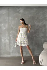 Topshow Cream Daisy Embroidered Wholesale Dress