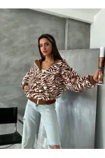 Bakılı Peluj Toptan Mont - Taba Zebra | TOPSHOW | F1650