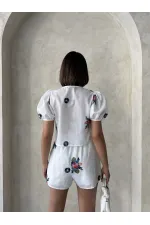 Nakışlı Vual Şort - Krem - D2882 | Topshow