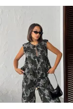 Topshow Embroidered Linen Zippered Wholesale Vest - Black | F2007