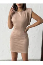 Topshow Drop Scuba Suede Wholesale Dress - Stone | F2002