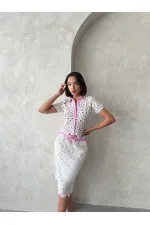 Kot Detaylı Dantel Uzun Etek - Ham Pembe | Topshow