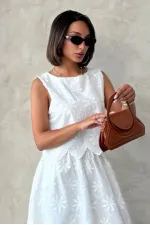 Nakışlı Kolsuz Bluz - Krem | Topshow