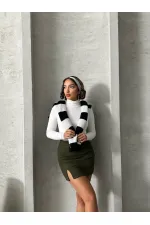 Topshow Haki Yırtmaçlı Etek | F1351