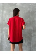 Topshow Kırmızı  Çiçek Cepli Toptan Gömlek