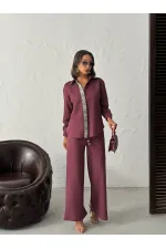 Topshow Stripe Detailed Scuba Suede Shirt - Claret Red | F1973