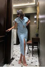 TOPSHOW Desen 1 Mavi Pullu Kot Toptan Etek | F1707