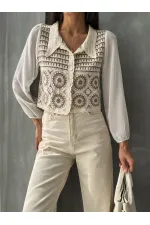 Gilet court à motif floral en gros | F0025 - Marron pierre | TOPSHOW | F0025