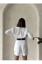 TOPSHOW Krem Kemerli Toptan Şort