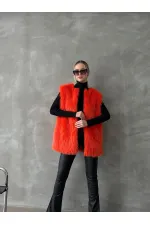 Tüylü Toptan Yelek - Oranj | TOPSHOW | F1567