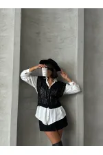 Topshow Black Braided V-Neck Wholesale Blouse