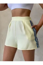 Kot Detaylı Şort - Sarı | Topshow