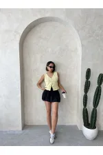 Gilet en dentelle boutonnée - Jaune | Topshow