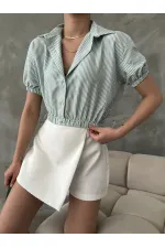 Topshow Zümrüt Pitikare Beli Kolucu Lastikli Toptan Gömlek