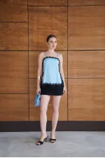 Lace Detail Strappy Satin Tunic - Blue | D2931 - Topshow