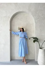 Embroidered Front Tie Wholesale Blouse - Light Blue | Topshow | F1902