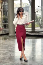 Süet Toptan Etek - Bordo | TOPSHOW | F1761