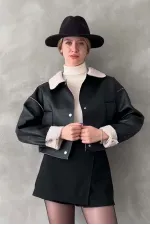 Nubuk Yakası Kürklü Toptan Mont - Siyah | TOPSHOW | F1577