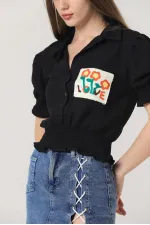 Chemise noire brodée Topshow en gros