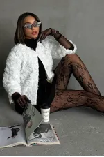 Veste en tulle à motif rose en gros - Crème | TOPSHOW | F1754