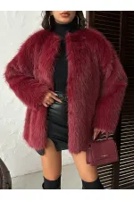 Faux Fur Wholesale Jacket - Burgundy | TOPSHOW | F1608