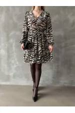 Leopar Çizgili Toptan Elbise - Siyah | TOPSHOW | F1591