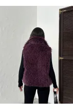 Gilet en fausse fourrure pour femme Topshow (vente en gros) – Fermeture éclair, texture douce – Prune | F2046