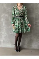 Leopar Çizgili Toptan Elbise - Zümrüt | TOPSHOW | F1591