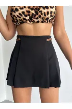 Kemer Detaylı Şort Toptan Etek - Siyah | Topshow