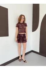 D 2996 EMBELLISHED LACE SKIRT - BROWN D 2996 EMBELLISHED LACE SKIRT - BROWN