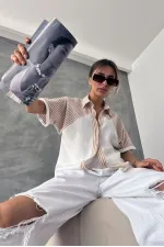 Topshow Stone Line Detailed Low Sleeve Wholesale Shirt