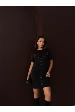 Robe Topshow Drop en daim noir (vente en gros) | F2039