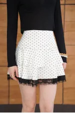 Jupe en satin à pois avec détails en dentelle - Crème | D2962 - Topshow