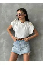 Topshow Beyaz Omuzu Dantelli Toptan T-Shirt