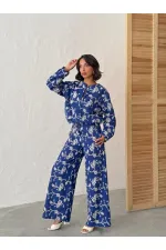 Çiçek Nakışlı Fermuarlı Ceket - Saks | Topshow | F1948