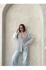 Chemise rayée en lin - Noire | Topshow | F1919