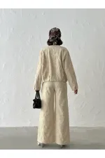 Çiçek Nakışlı Fermuarlı Ceket - Taş | Topshow | F1948