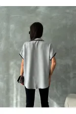 Topshow Gri Çoban Dikişli Keten Toptan Gömlek