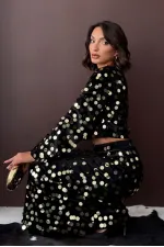 Topshow - Wholesale Sequined Velvet Skirt - Black Gold