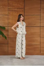 Topshow Embroidered Linen Trousers - Stone | F2008