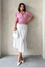 Jupe longue rose brodée à fleurs Topshow (vente en gros)