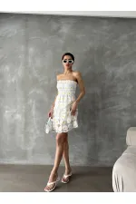 Topshow Cream Daisy Embroidered Wholesale Dress