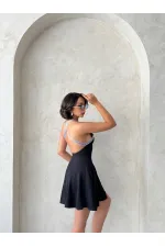 Şeritli Kolsuz Elbise - Siyah | Topshow