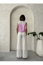 Lace Detailed Sequin Denim Jacket - Pink Topshow