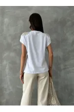 Topshow Beyaz Omuzu Dantelli Toptan T-Shirt